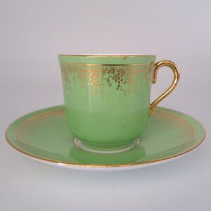 Coalport Bone China Green & Gold Gilt Demitasse Cup & Saucer Set Made In England